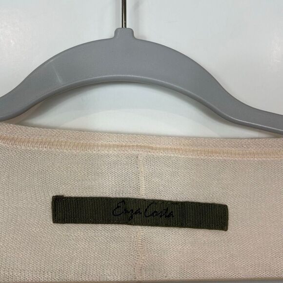 Enza Costa Linen Sweater Top Womens Small Cream Knit 3/4 Sleeve V-Neck Pullover - Picture 2 of 13